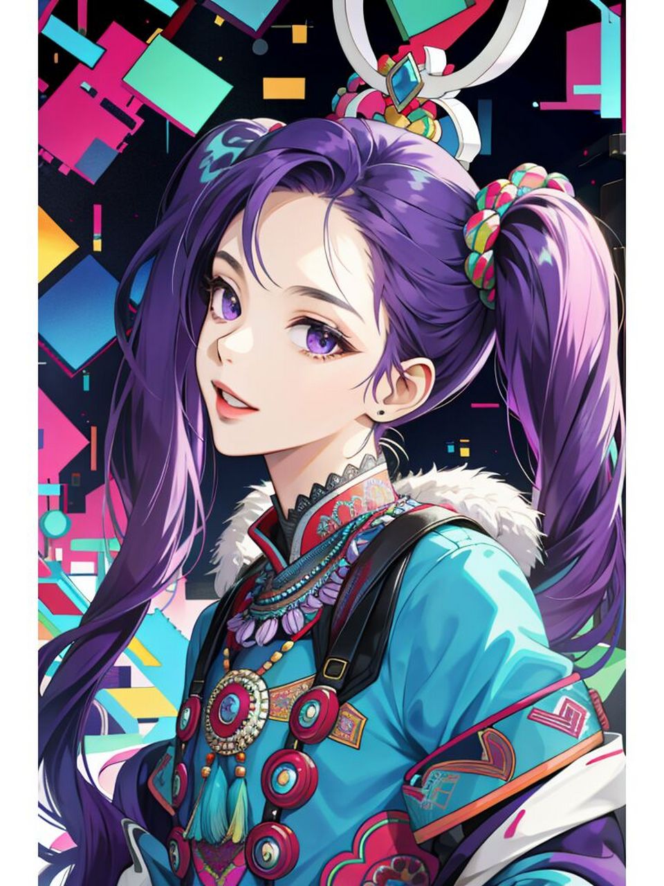 海艺ai头像|紫色双马尾女孩 古灵精怪,可可爱爱 模型:grandmix  提示