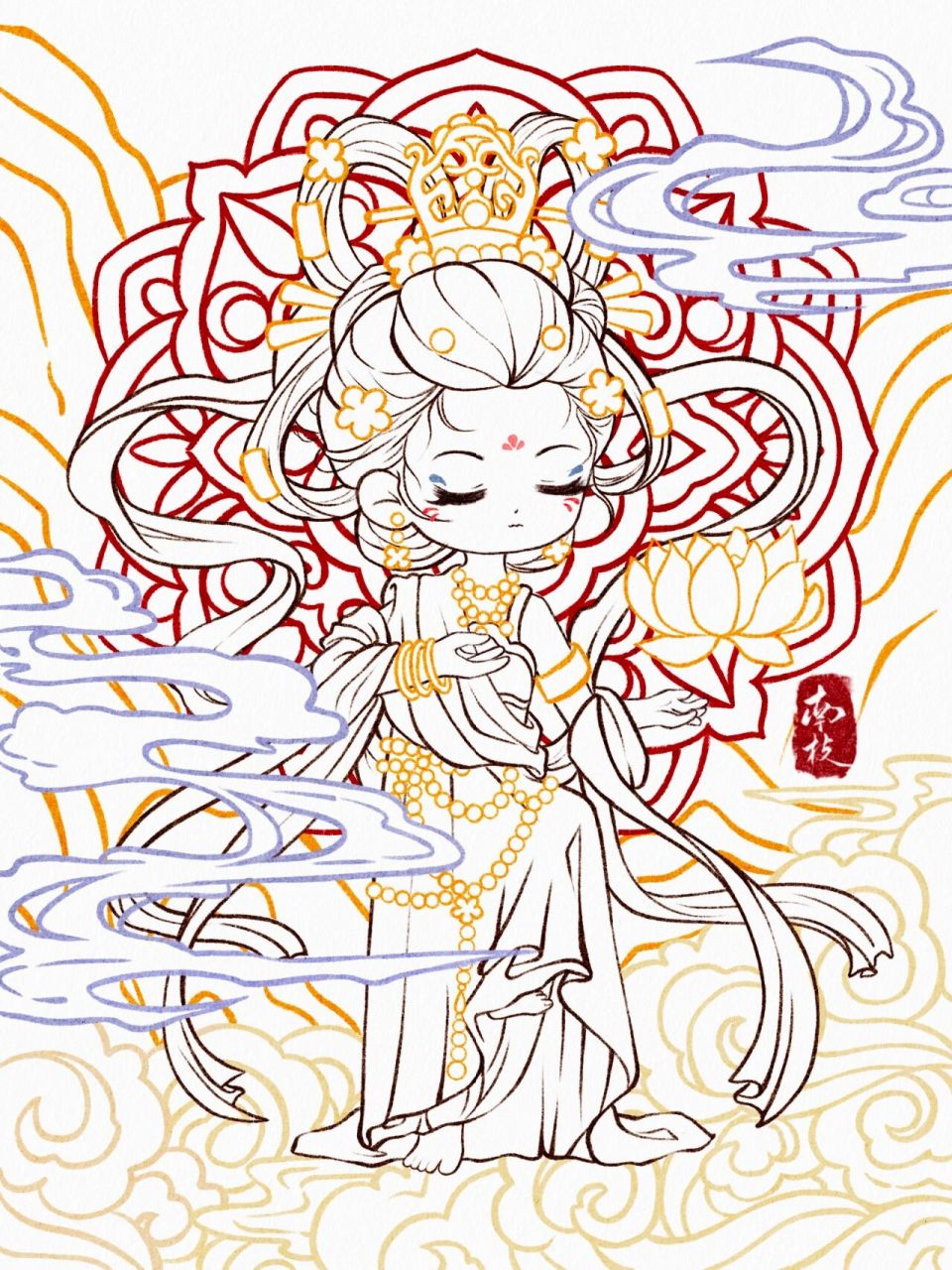 q版全身水彩小人–敦煌上色篇 敦煌上色篇来咯,感谢大家的喜爱 第一张