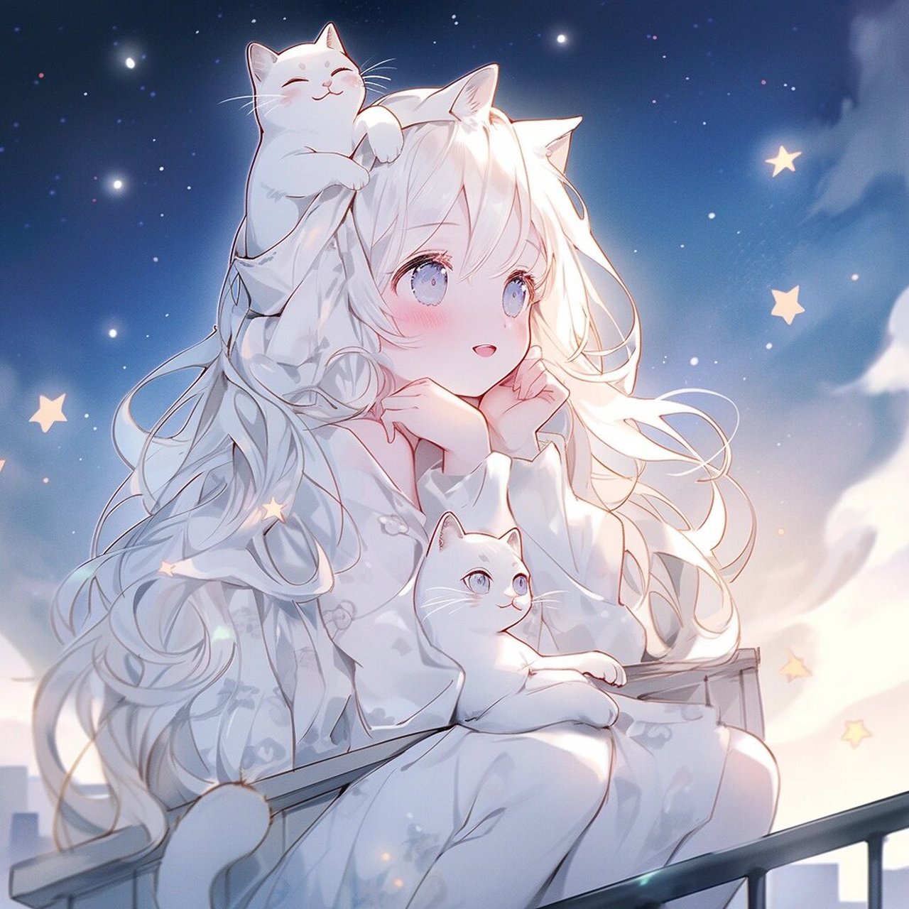 银发少女与猫93 今夜的星光为你带来一切好运.