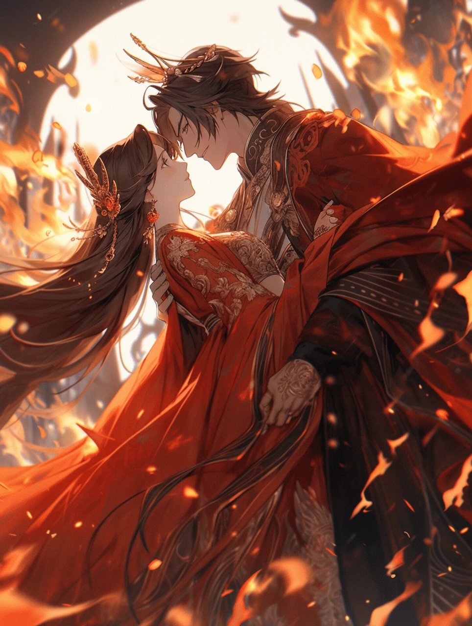 可商用素材|烽火美人 红衣古风情侣 #素材分享# #ai绘画# #手机壁纸