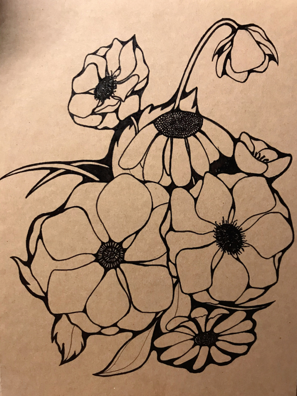 针管笔黑白装饰画临摹 花花儿 步骤图分享 又是花,前段时间真的画了