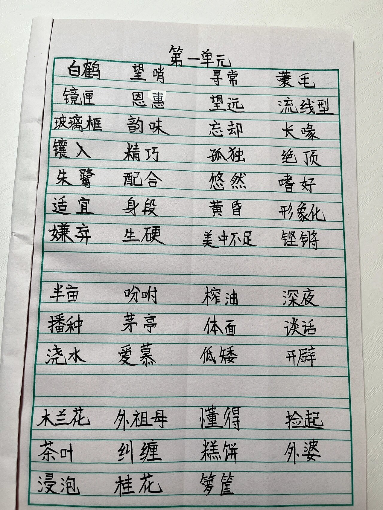 五年级上册,第一单元词语听写