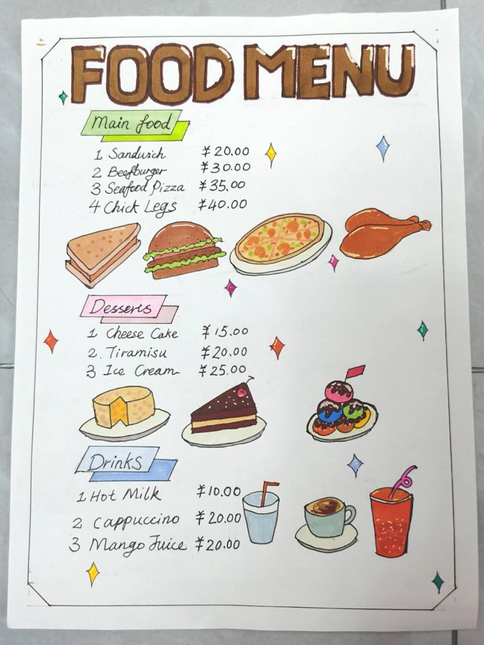 英文菜单" food menu" 小学特色作业 英文菜单 老父亲又一倾力之作"