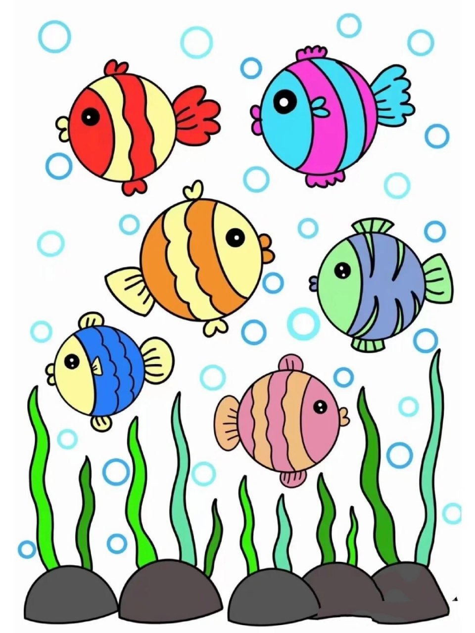 儿童简笔画,水草小鱼 电子搬运工,给孩子留用的,来自小红书,具体有