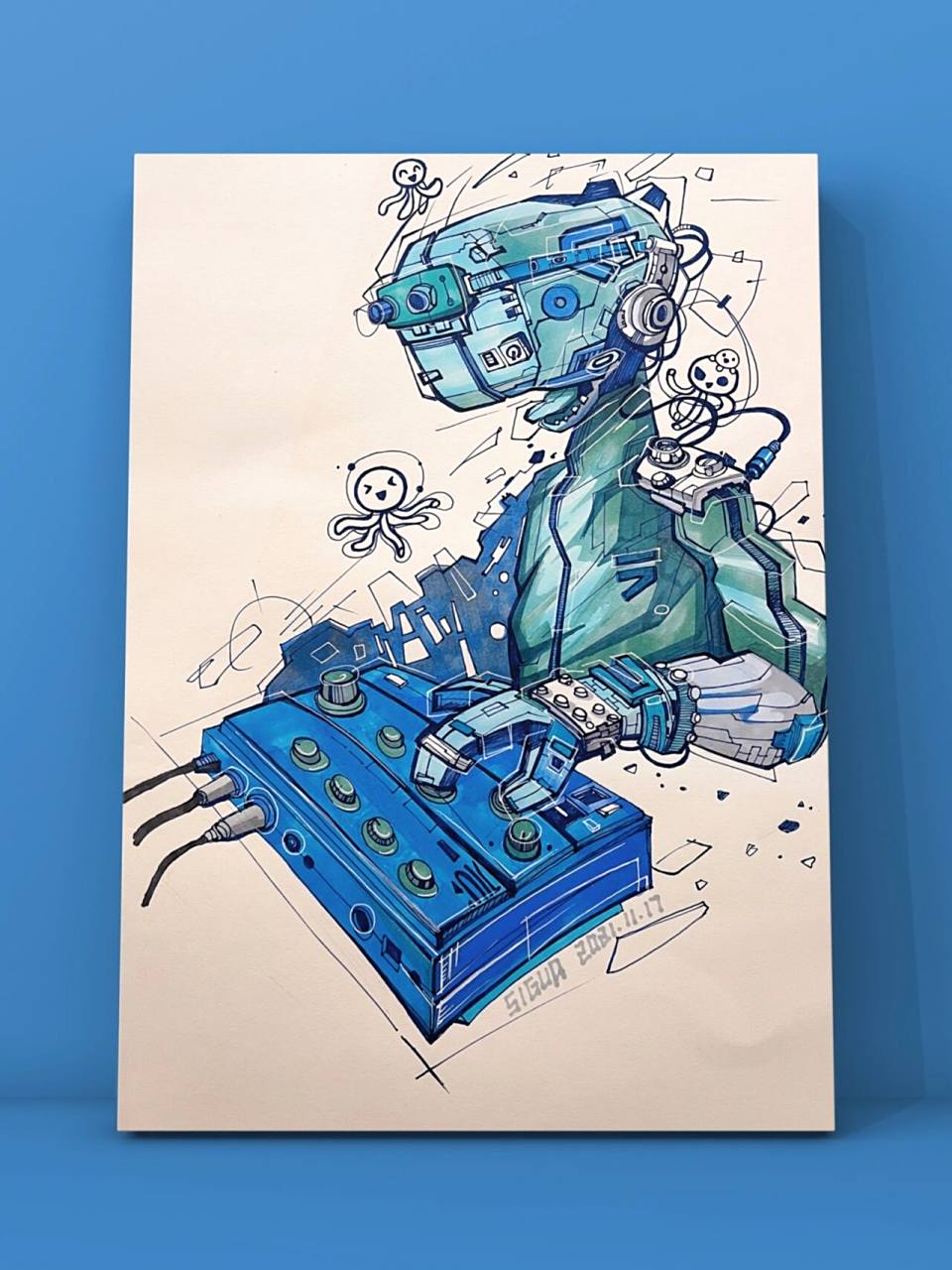 90科技主题|装饰画素材积累(完整附步骤图) 材料:马克笔,勾线笔