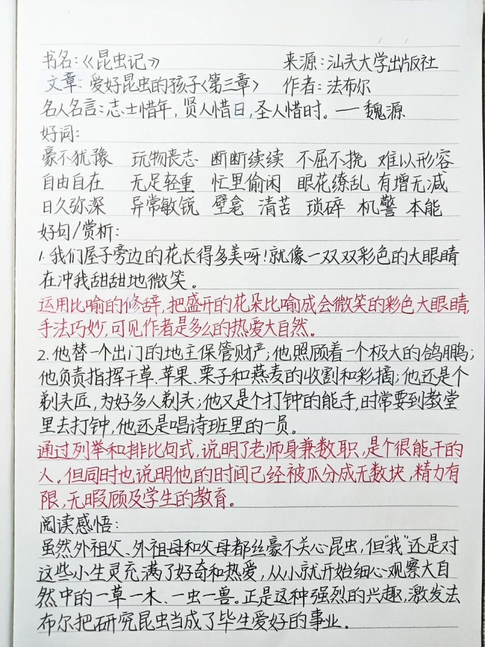 读书笔记昆虫记摘抄图片