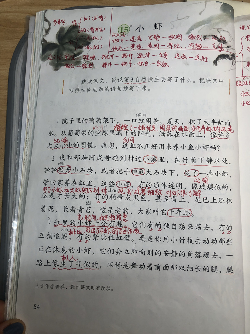 三年级语文下册第四单元15课《小虾》笔记 三年级语文下册 第四单元第