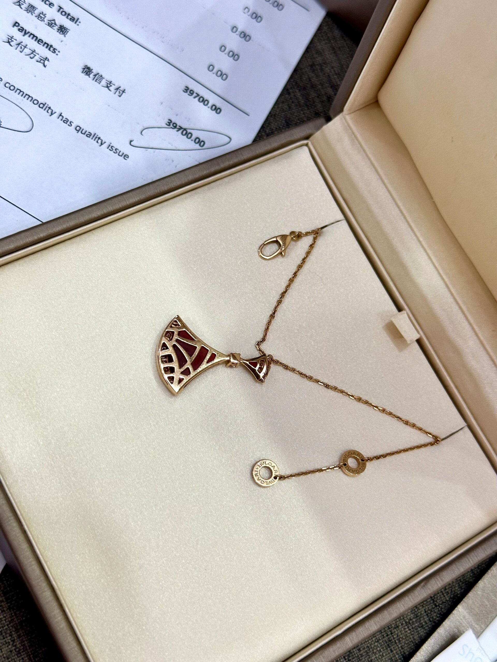 23年1月票宝格丽红色大扇子带钻玫瑰金项链 宝格丽/bvlgari  红色大