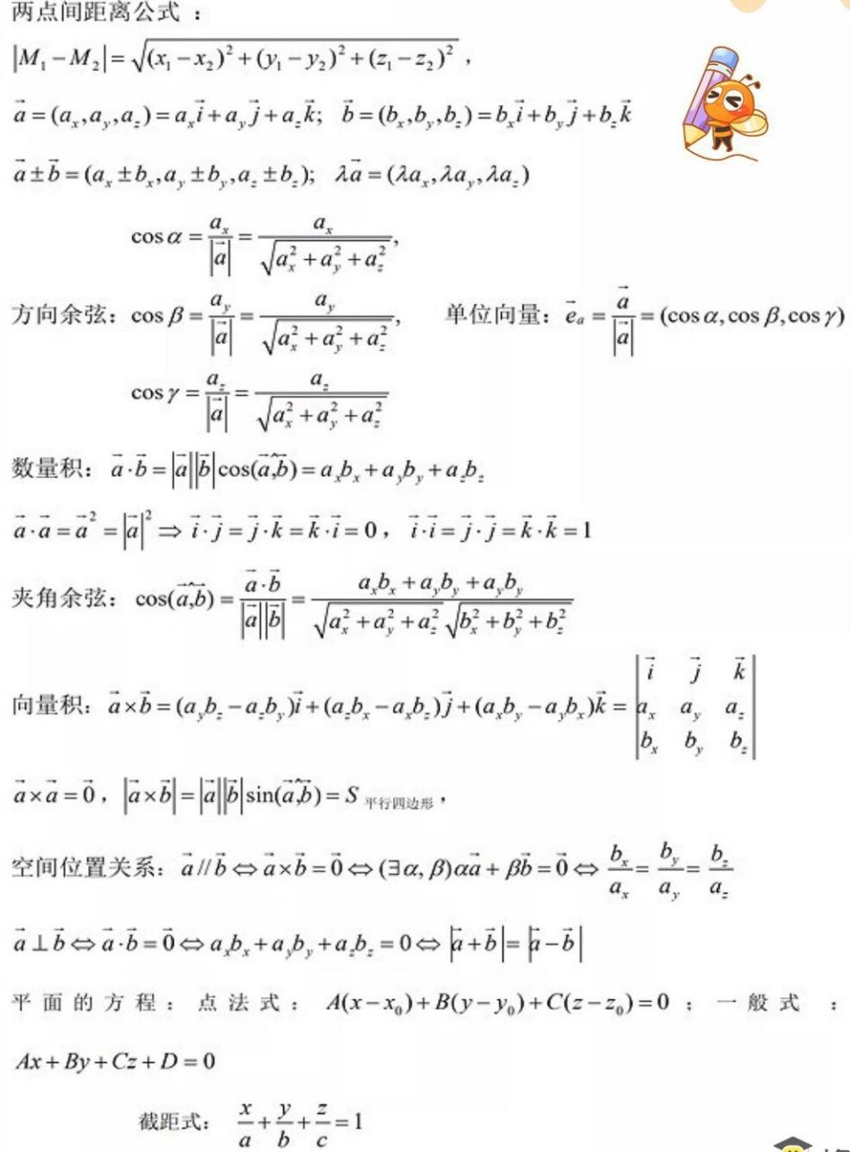 向量代数与空间几何(公式大全)