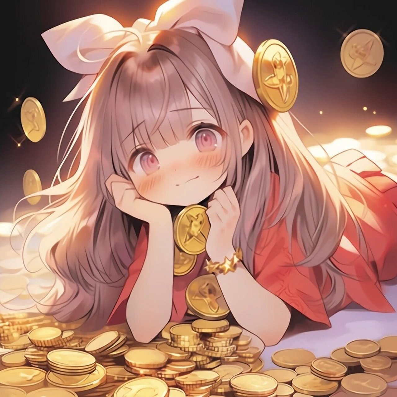 致富头像丨钱来～钱来～钱从四面八方来～ 在金币上打滚,这破天的富贵