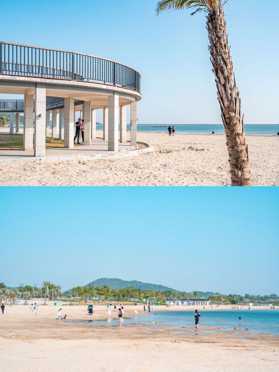 这里有白沙滩和蓝海水,临海白沙湾 4月台州白沙湾公园的海水蓝的跟