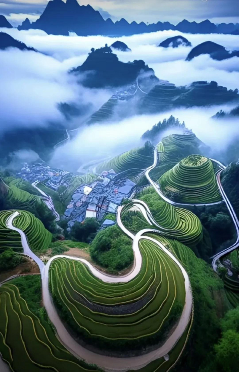 云贵梯田诗词  0202020202 耸翠层峦,景色沁人心口,睹梯田