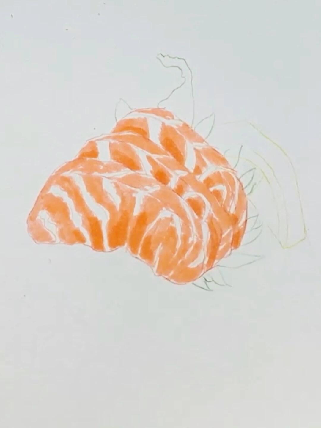 彩铅手绘三文鱼过程分享