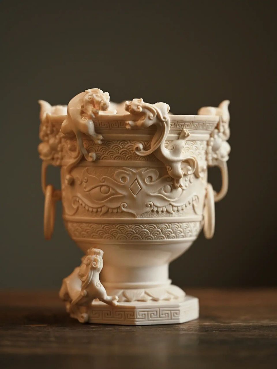 不好意思,炫技了～ 16 猛犸|螭龙杯 取料清润,集多种雕刻技法于一体