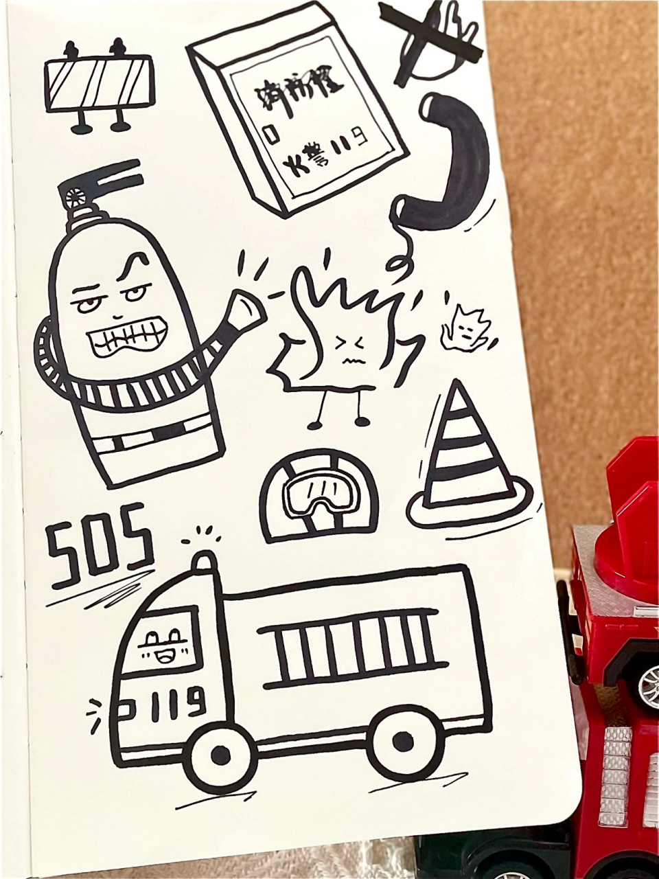 插画78|火警61灭火消防车简笔画61手帐手绘 每次路上看到0203