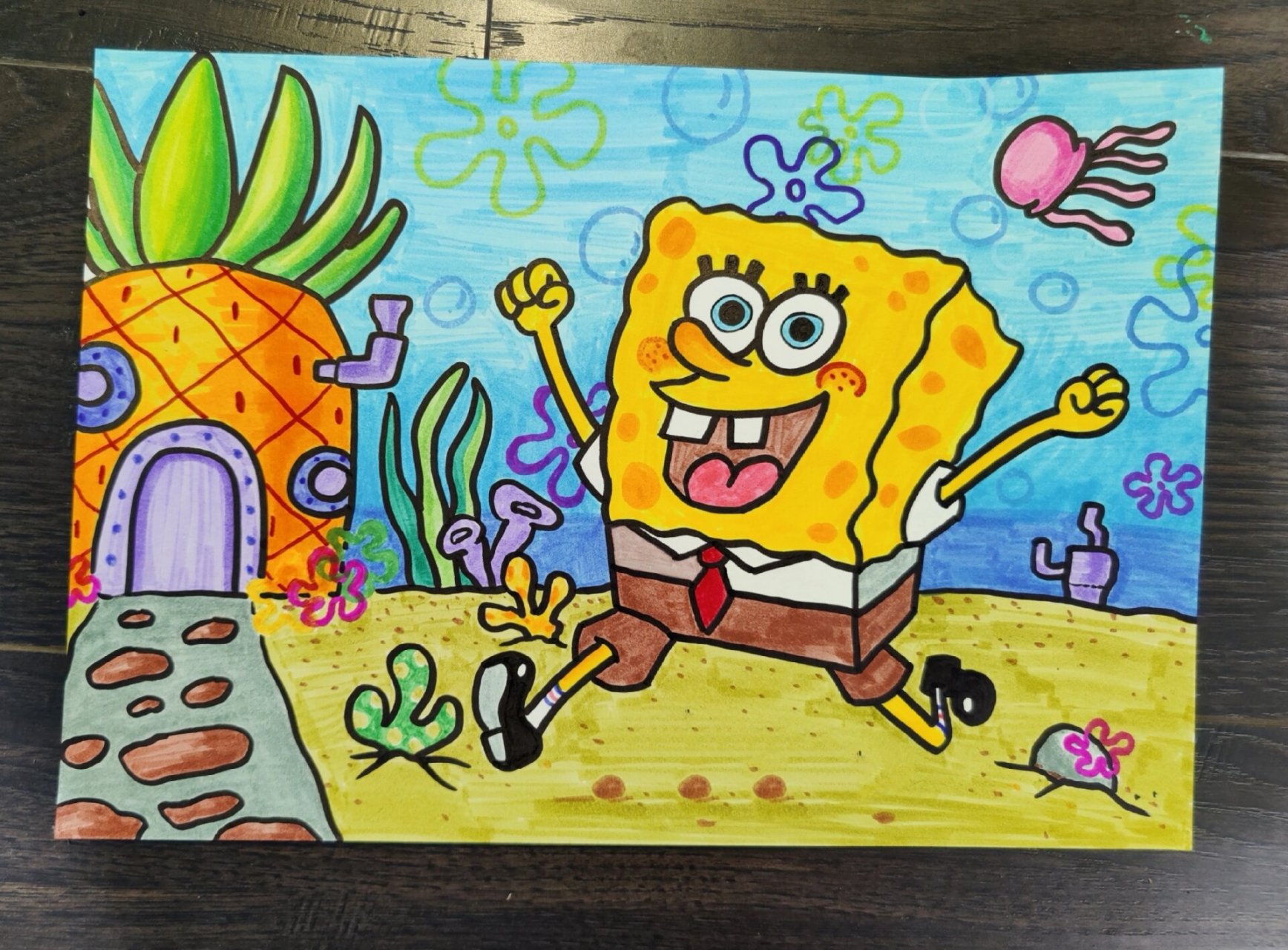 海绵宝宝/丹尼索儿童画8/100 材料:水彩笔,白卡纸