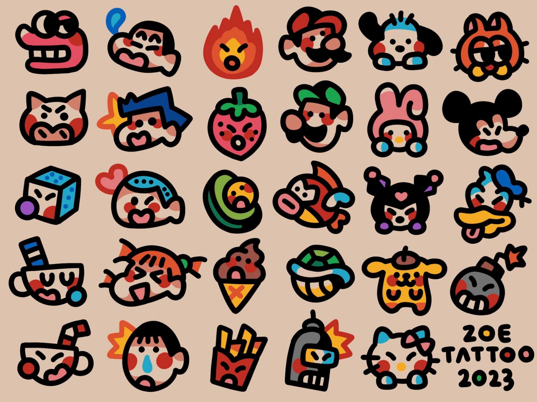 卡通纹身|mini小图拼接tattoo手稿第三弹6015 迷你图第三弹来噜