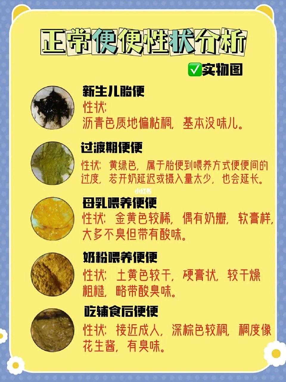 婴儿分为刚出生,进食母乳,进食奶粉三个阶段,大便颜色也会不同,具体