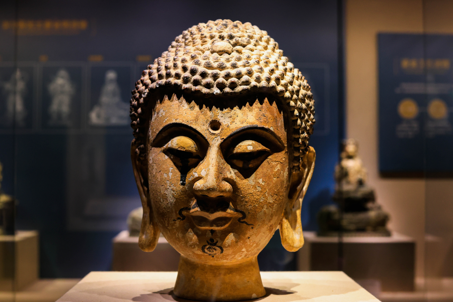 西夏流泪佛 西夏彩绘泥塑佛头,历经千年,神态依旧平稳沉静,这种圆而近