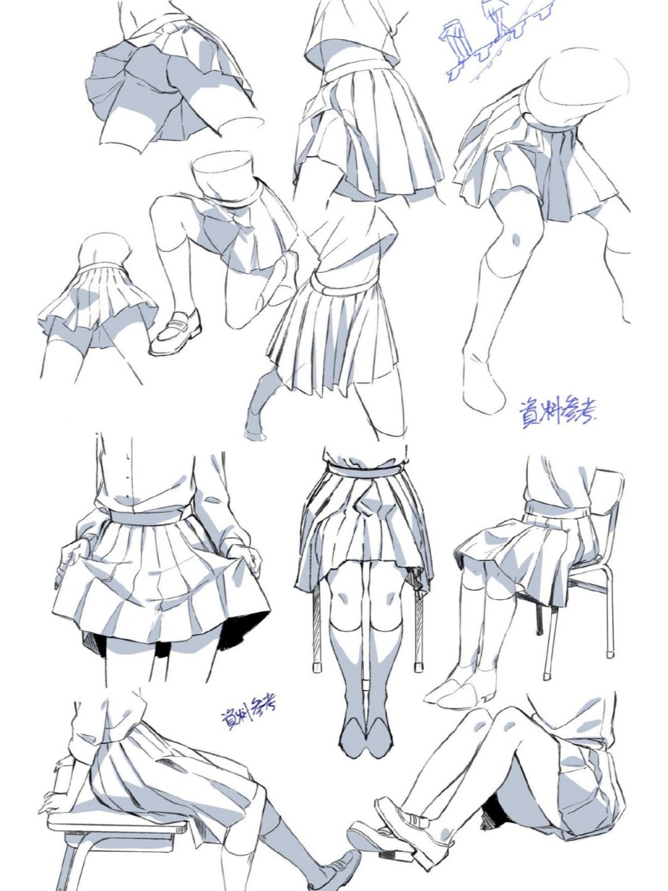 绘画素材丨一组裙子衣服褶皱线稿练习参考 衣服裙子褶皱画法参考02e