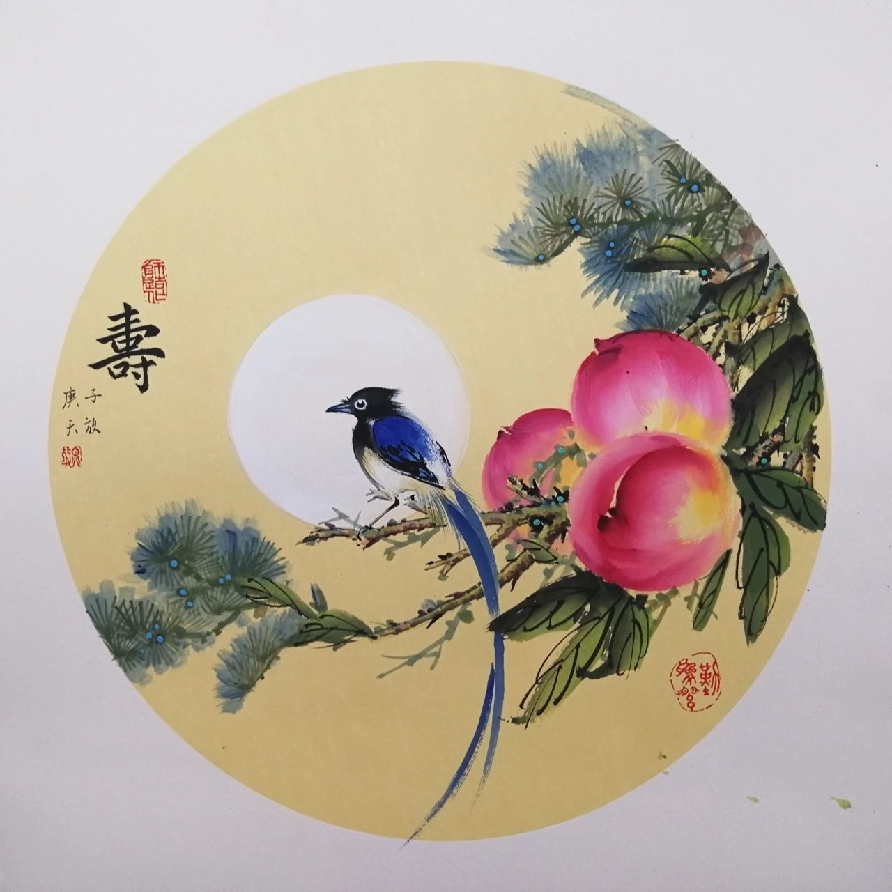 国画·祝寿图 8215元素: ①绶带:寓意健康长寿