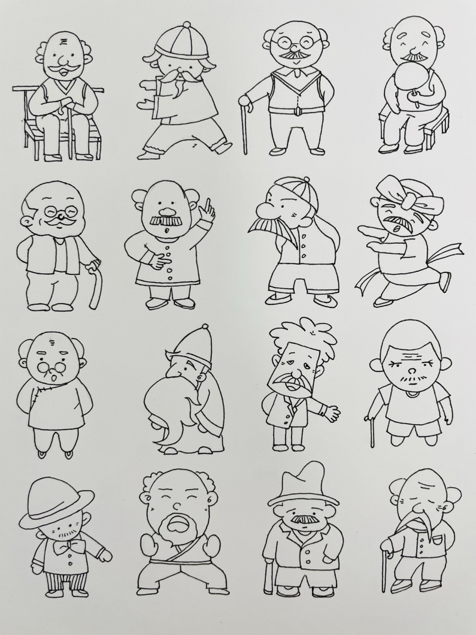 黑白简笔画|老爷爷简笔画|零基础绘画