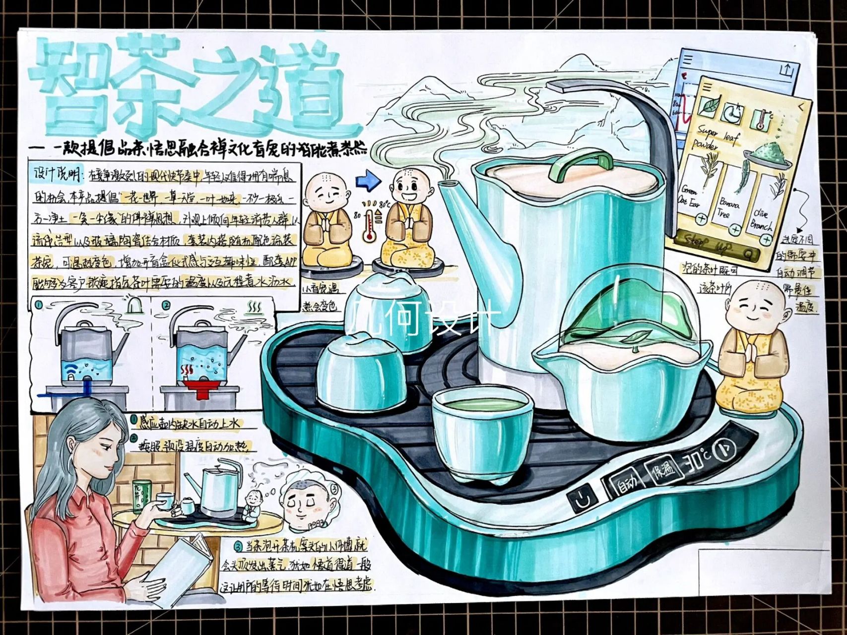 7878来自几何设计工作室学员的茶具设计产品手绘,喜欢的可以点赞