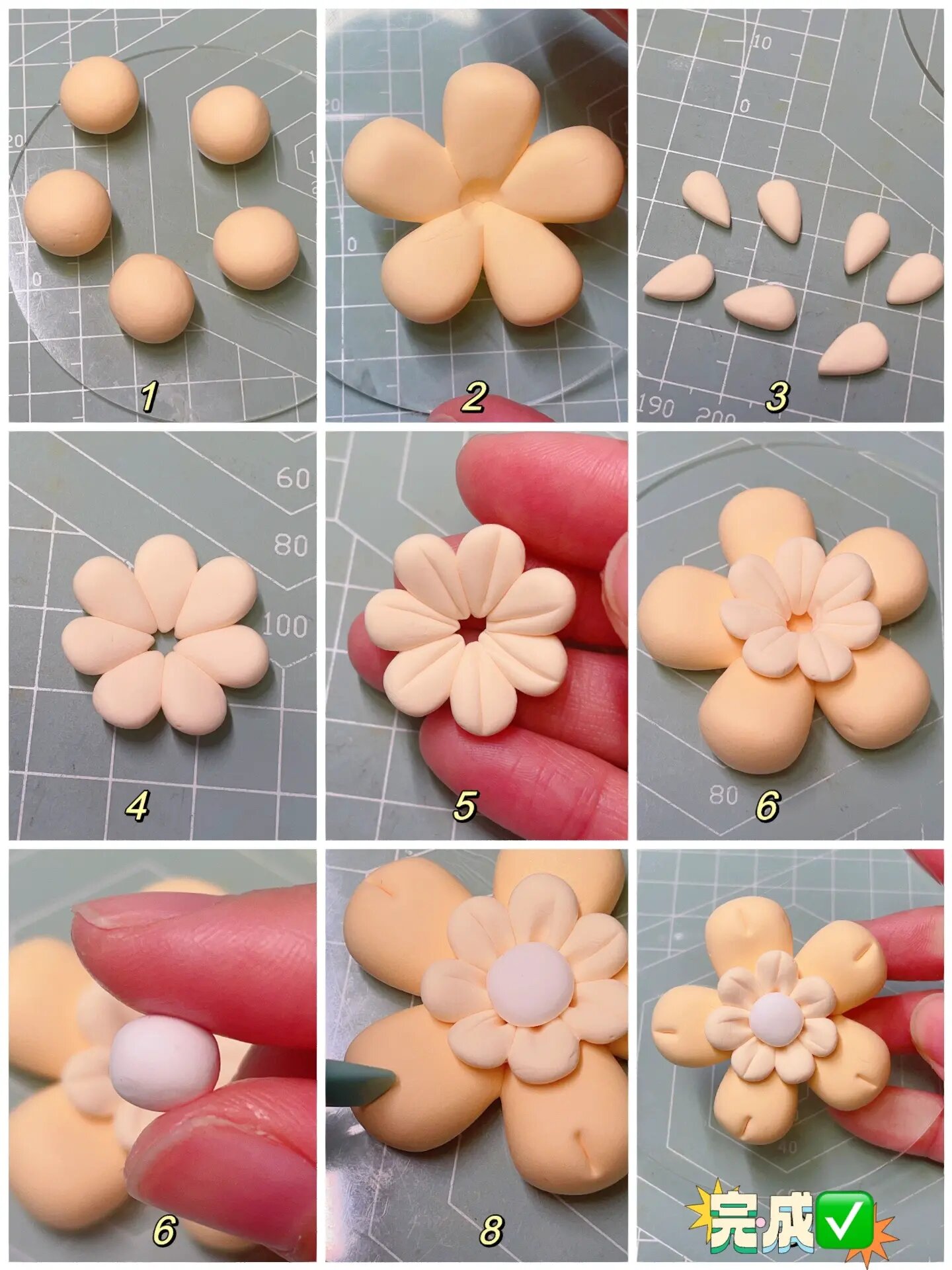 粘土教程丨橙色系列小花花09