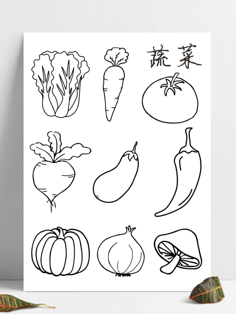 零基础绘画,黑白ins插画手帐素材,蔬菜简笔画黑白打印涂色,给宝宝认识