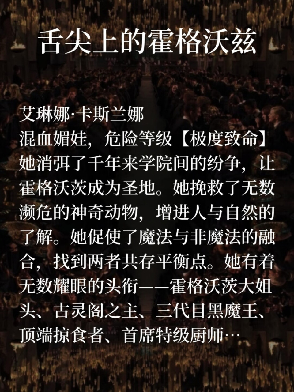 hp舌尖上的霍格沃兹 无cp(艾琳娜·卡斯兰娜) 女强爽文,连载中