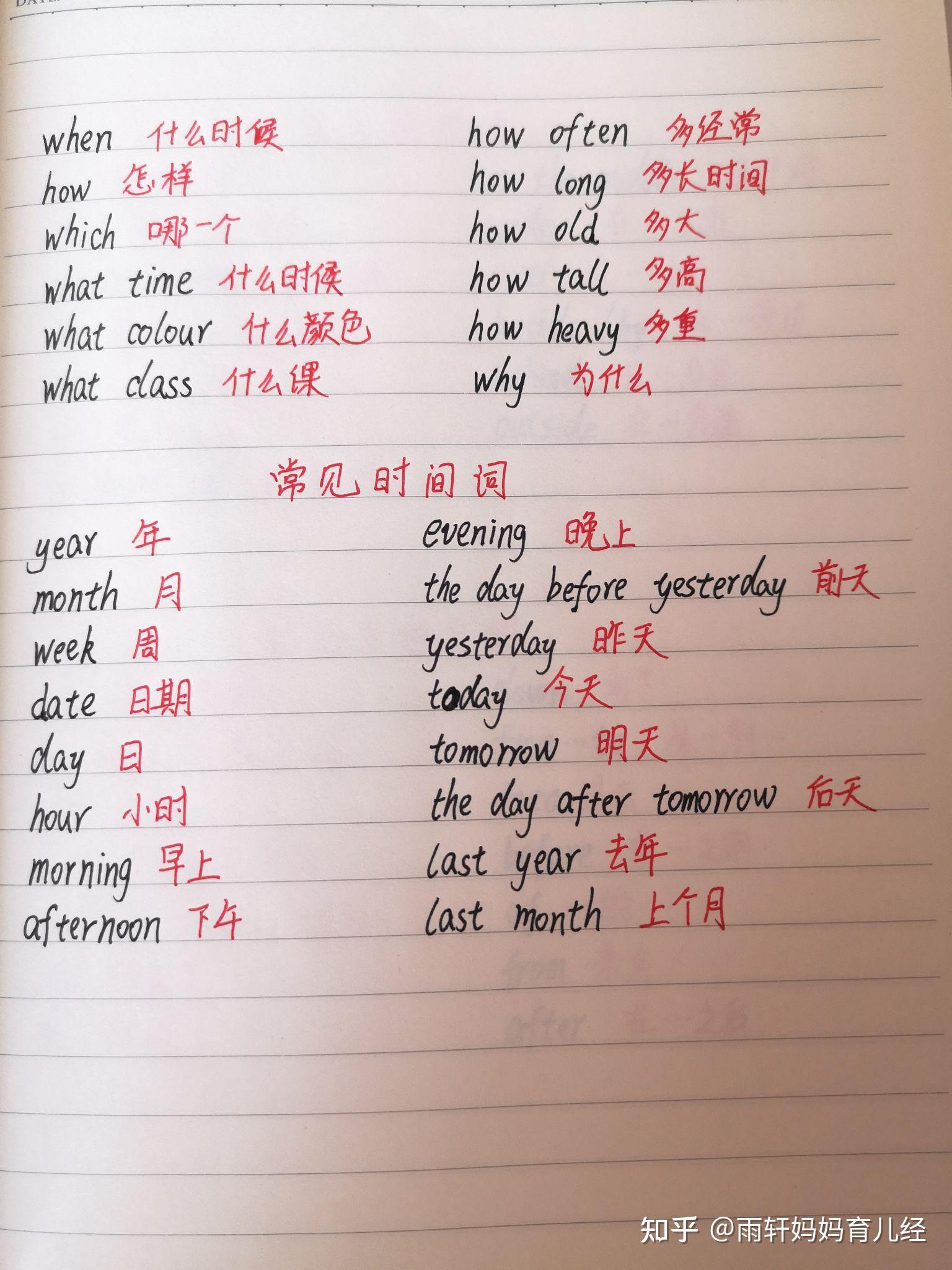 小学16年级英语常用词组下介词时间词汇总