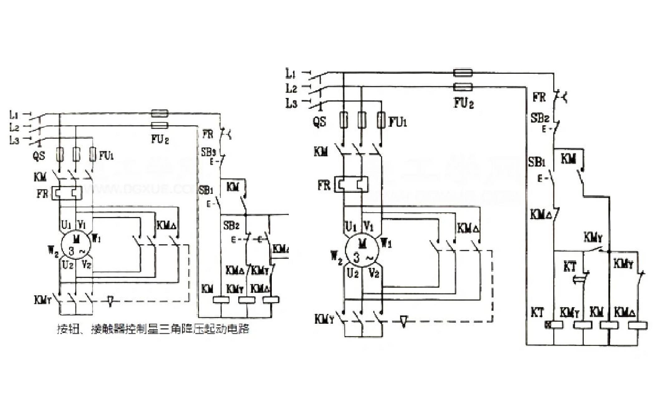 接触器控制星三角降压启动 时间继电器自动星三角降压启动 星三角