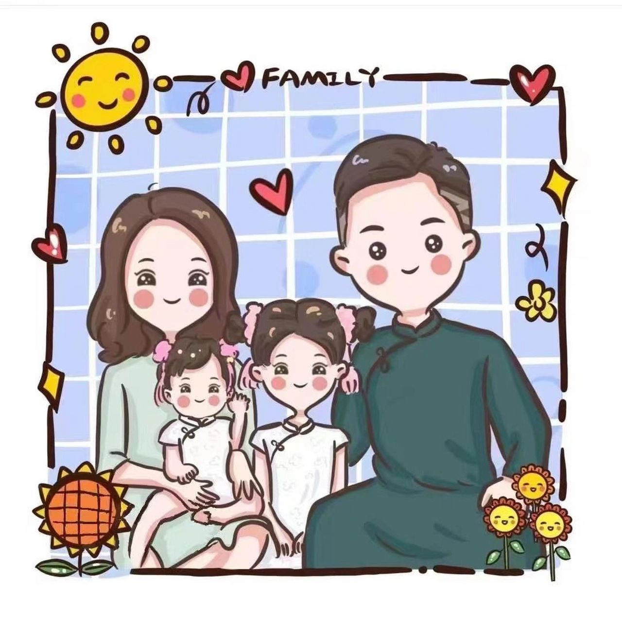 一家四口(俩女宝)亲子头像