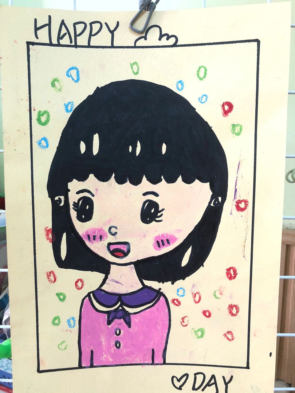 学生作品 《我的自画像》 油画棒 幼儿园大班