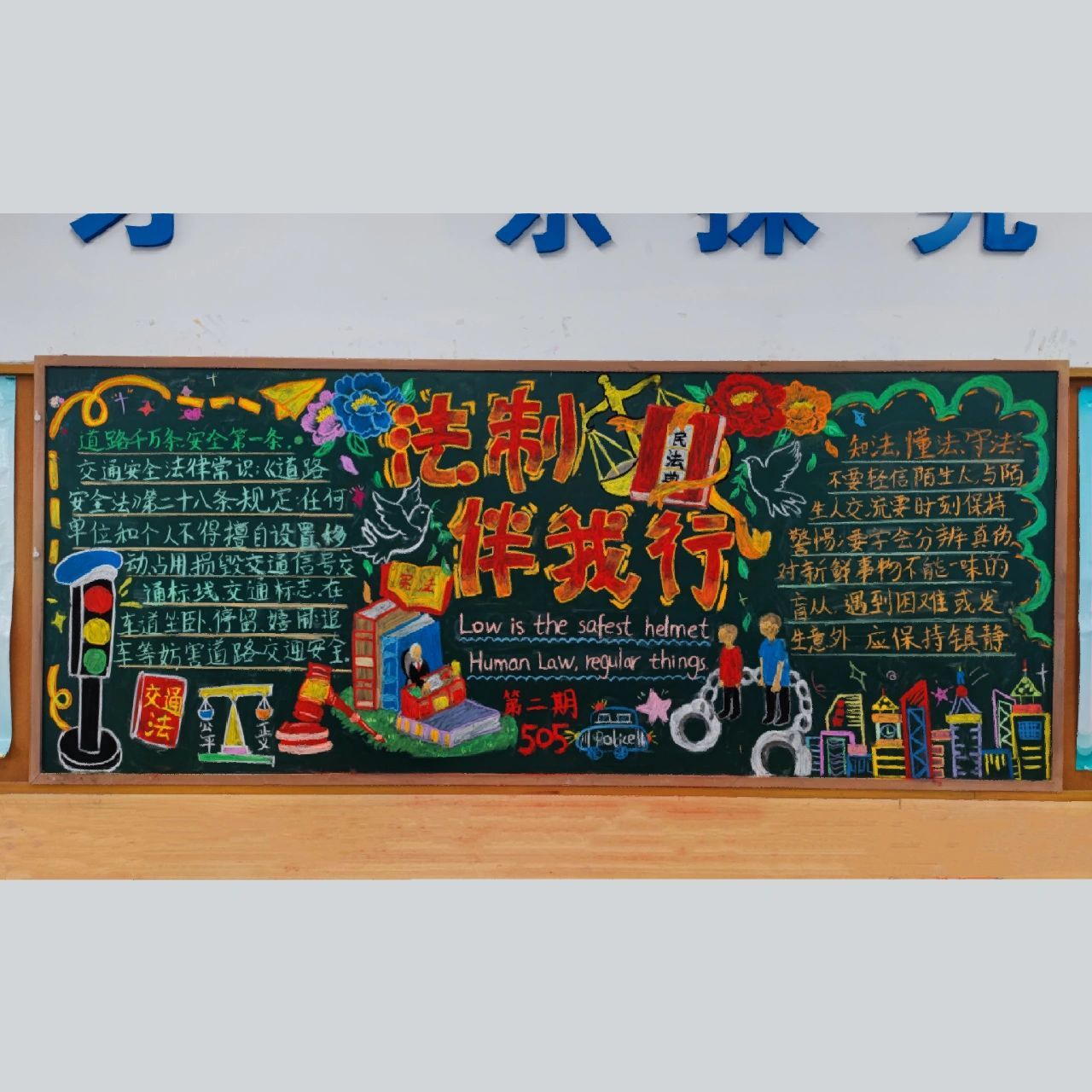 本学期第二期黑板报,还是两位黑板报小能手,一样的主题,借用了以前的