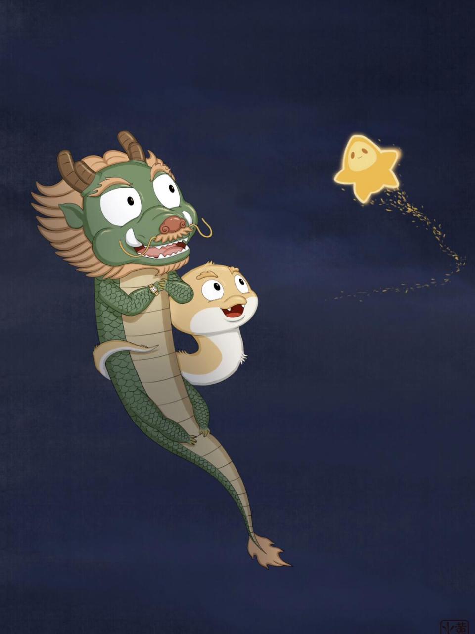 治愈系漫画# #龙仔# #小毛蛇# #原创插画# #许愿# #壁纸# 🐲🐍