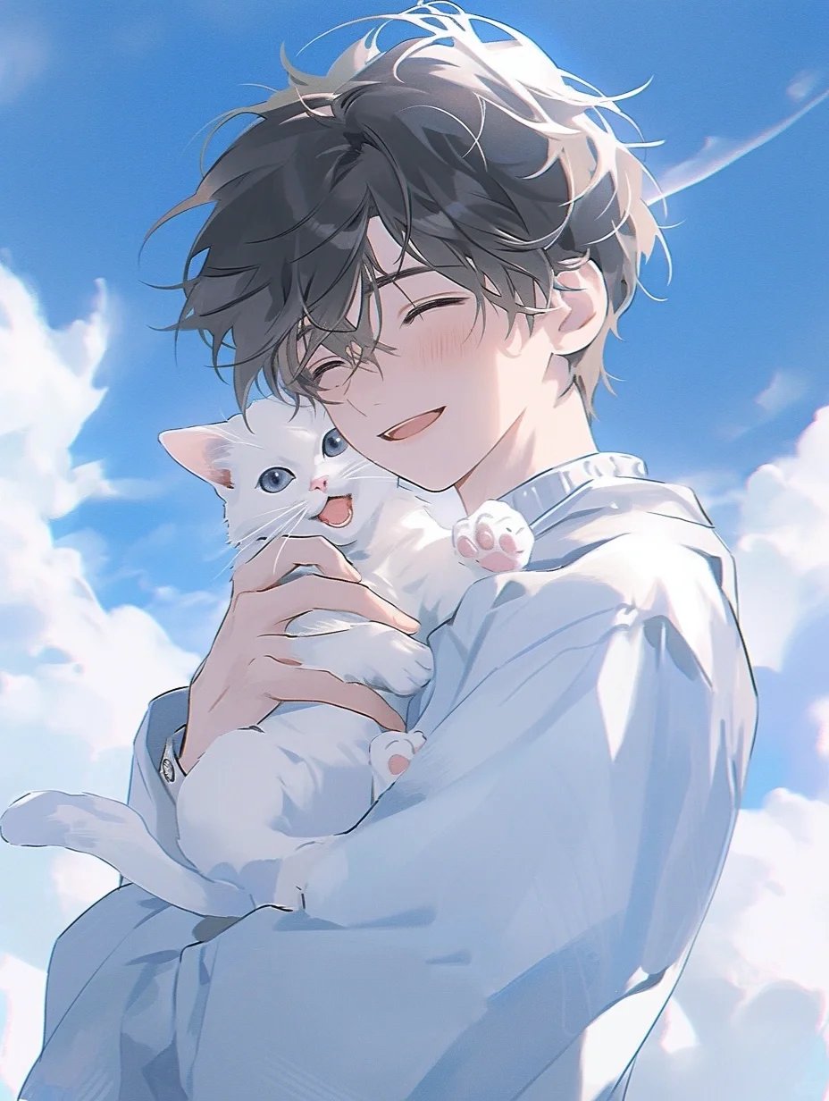 治愈系头像|可爱男孩与猫咪92