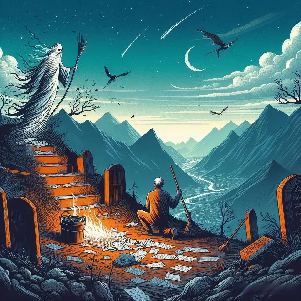 "于是,他抱着烧纸的