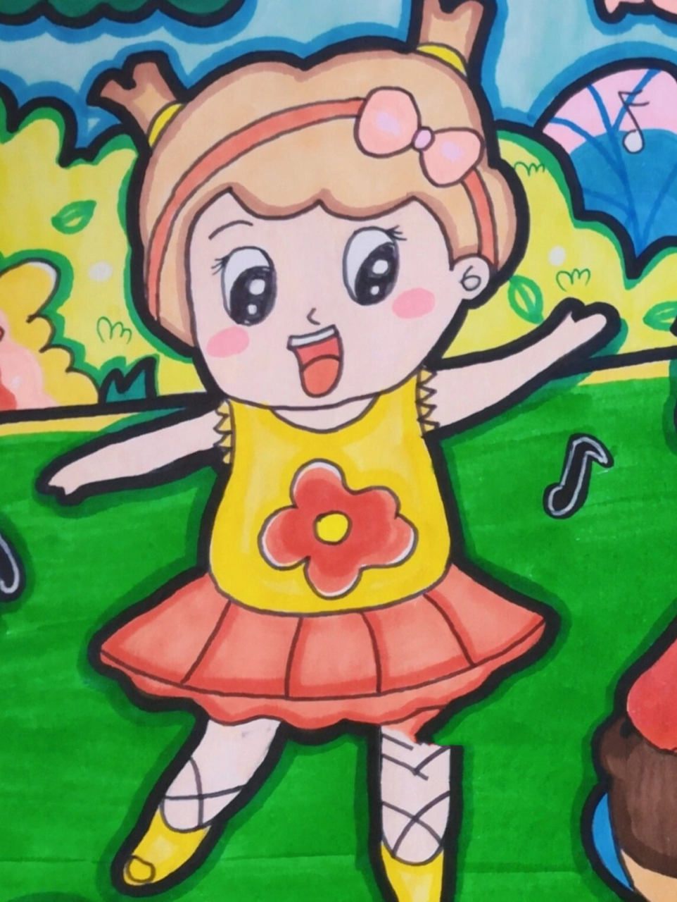 《歌声与微笑》儿童画 因为要交作业了,画的比较急,有画的不好的地方