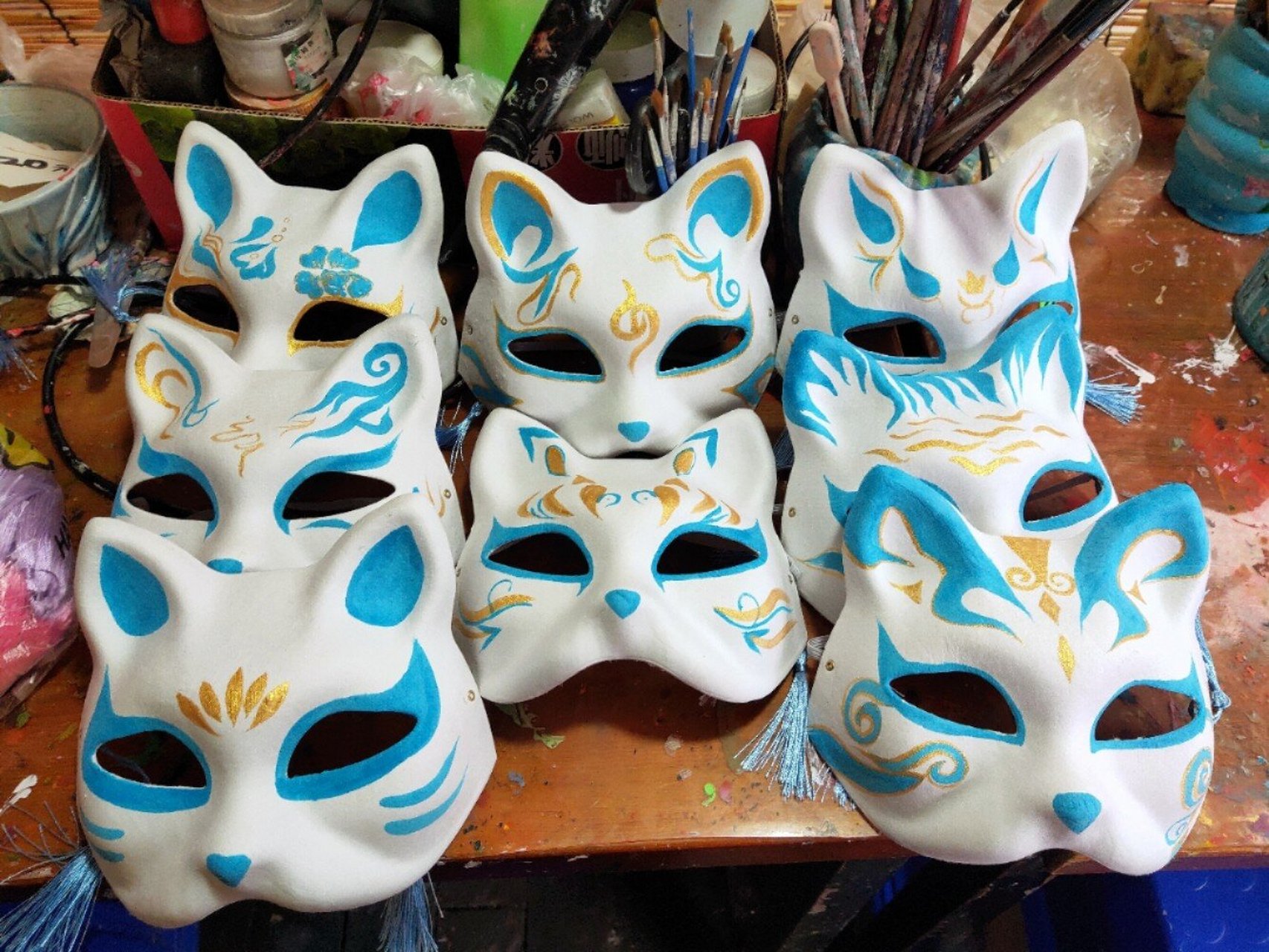 手绘猫脸狐狸面具 小铺面具