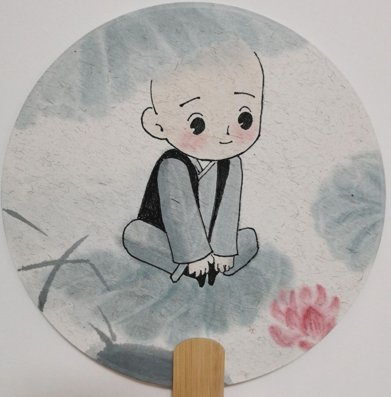 手绘小可爱宣纸扇  手绘一禅小和尚宣纸扇,喜欢这个小可爱96.