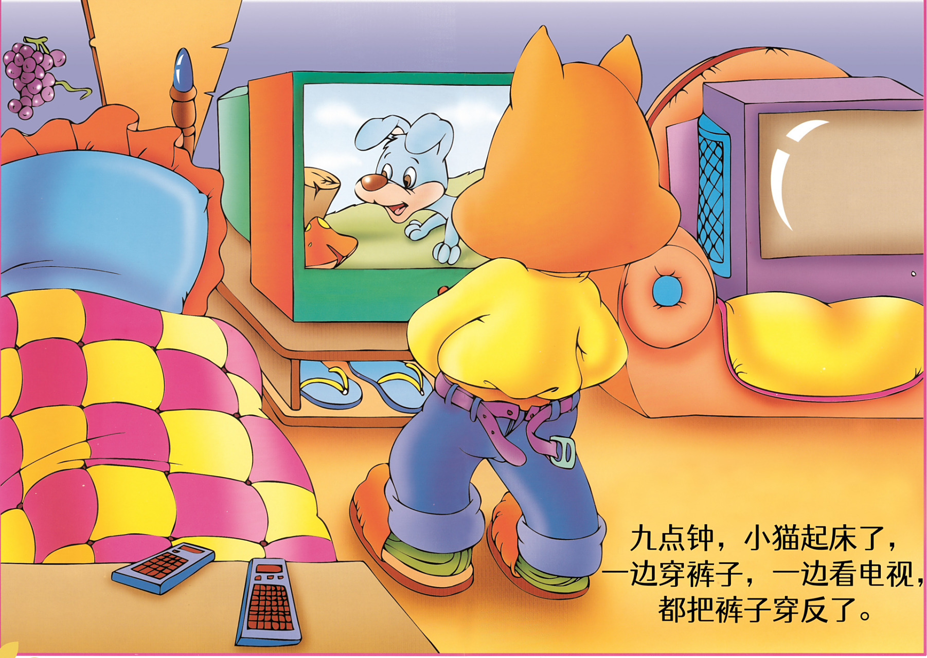 故事《电视迷猫先生》 《电视迷猫先生》 早上六点多,小猫还在床上睡