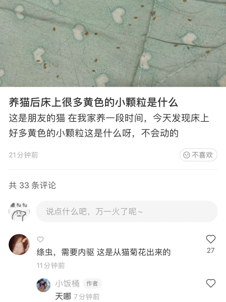 记录一下 首先我的猫叫茶茶,这个事情最开始是国庆我出门回来发现床上
