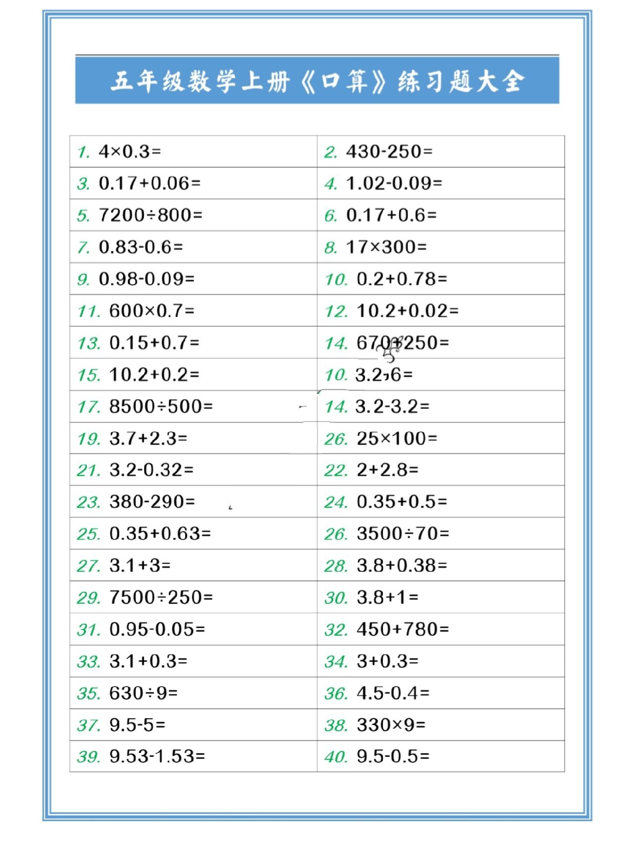 数学口算专项！小五巩固，提升计算速度的简单介绍