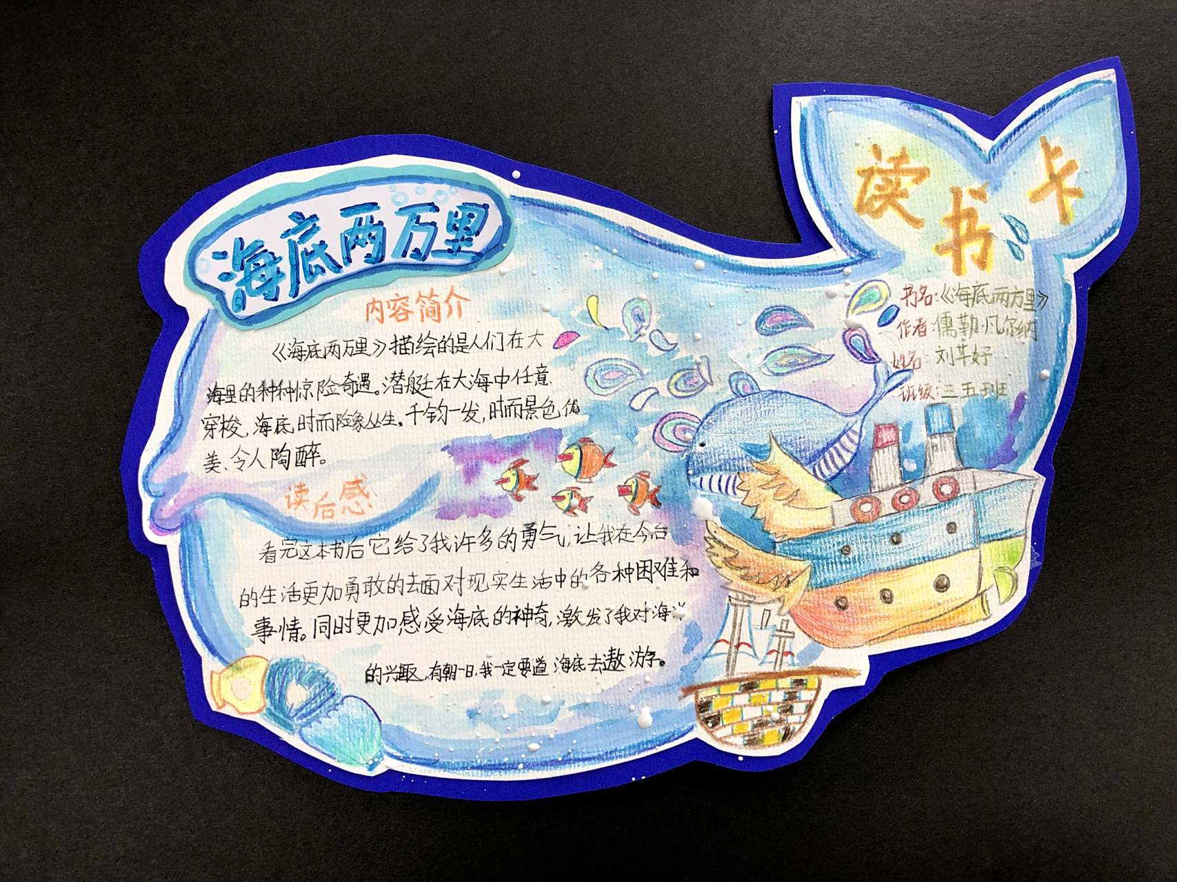 好书推荐卡|海底两万里 好书分享 	 儿童画|创意美术|少儿美术|寒假