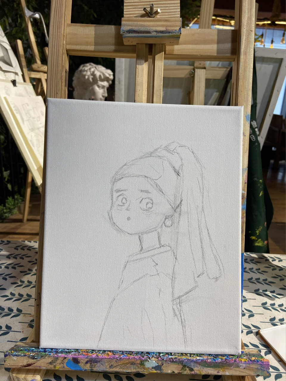 丙烯画 q版带珍珠耳环的少女0269♀15 好喜欢这种可可爱爱的画