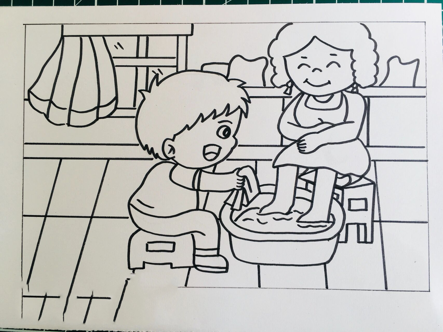 儿童画-260.母亲节主题画/给妈妈洗脚