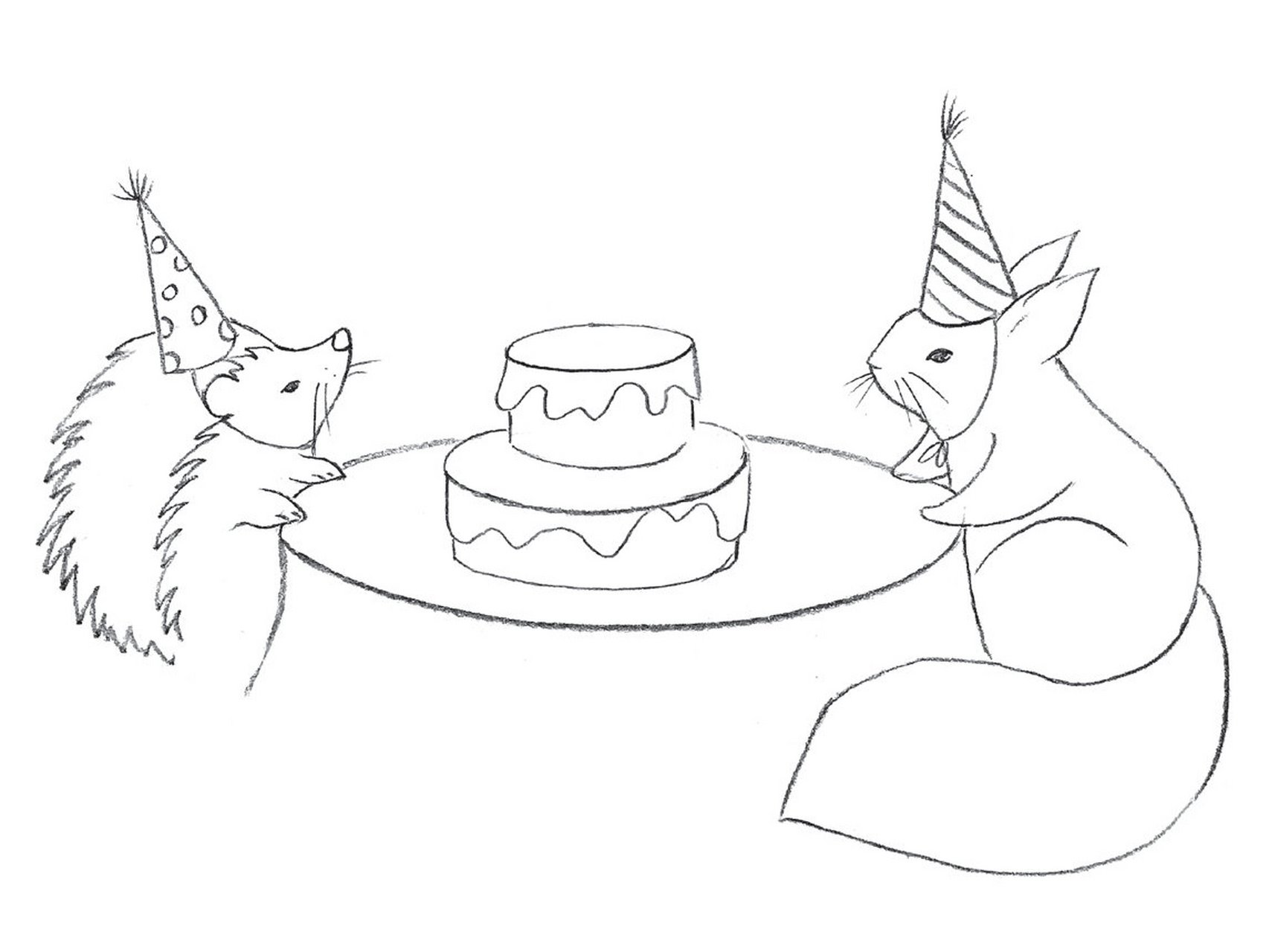 小动物生日派对——铅笔素描教程 刺猬和松鼠在森林里过生日,整幅画