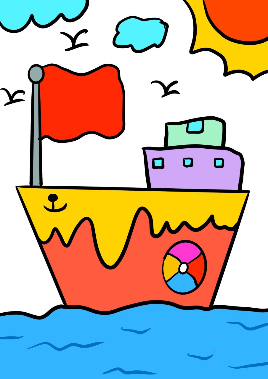 轮船儿童创意画(附线稿)