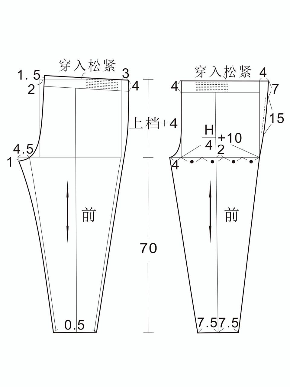 松紧裤制版打样裁剪图纸 浅浅的分享一下松紧裤的纸样 注意点: 166